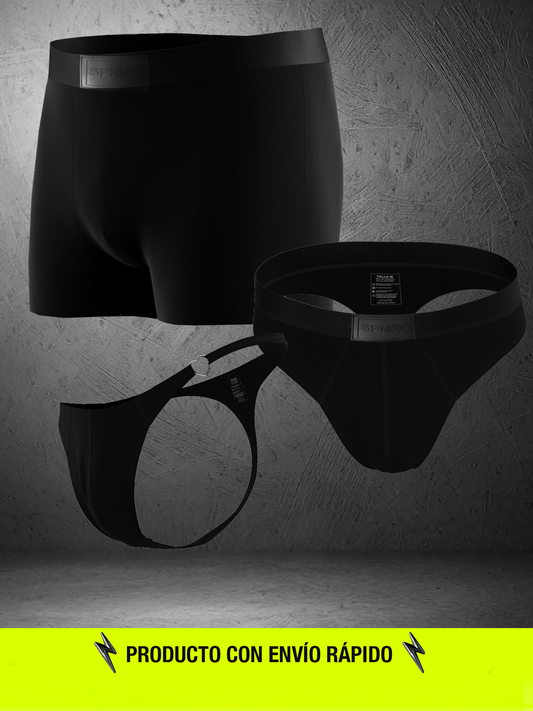 Pack Esenciales 04 (Boxer-Sutién deportivo-Tanga con hebilla corazón)