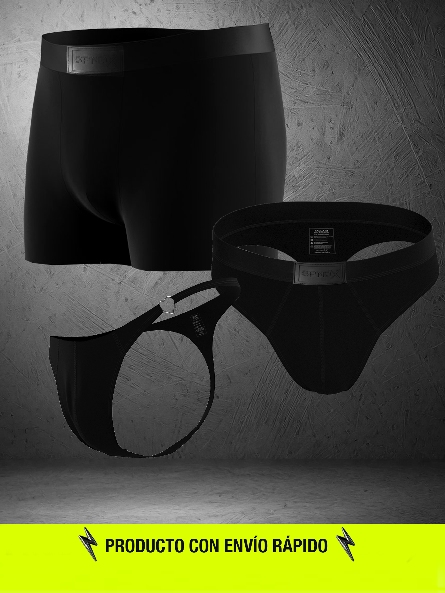Pack Esenciales 04 (Boxer-Sutién deportivo-Tanga con hebilla corazón)