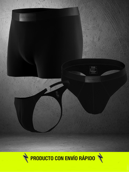 Pack Esenciales 04 (Boxer-Sutién deportivo-Tanga con hebilla corazón)