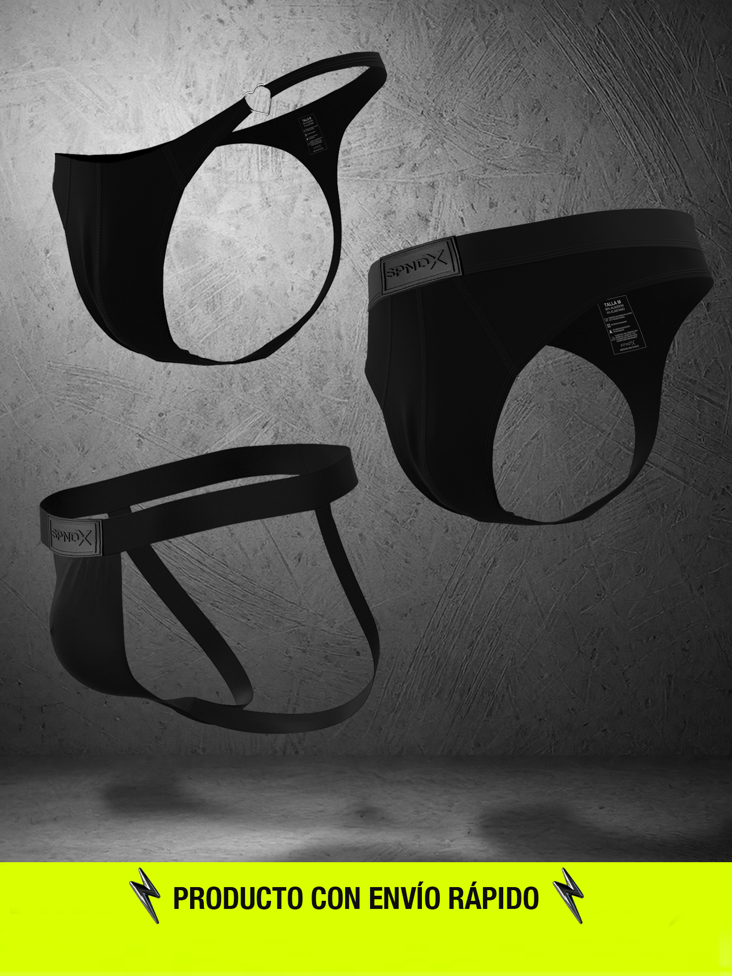 Pack Esenciales 06 (Tanga hebilla corazón-Sutién deportivo-Jockstrap)